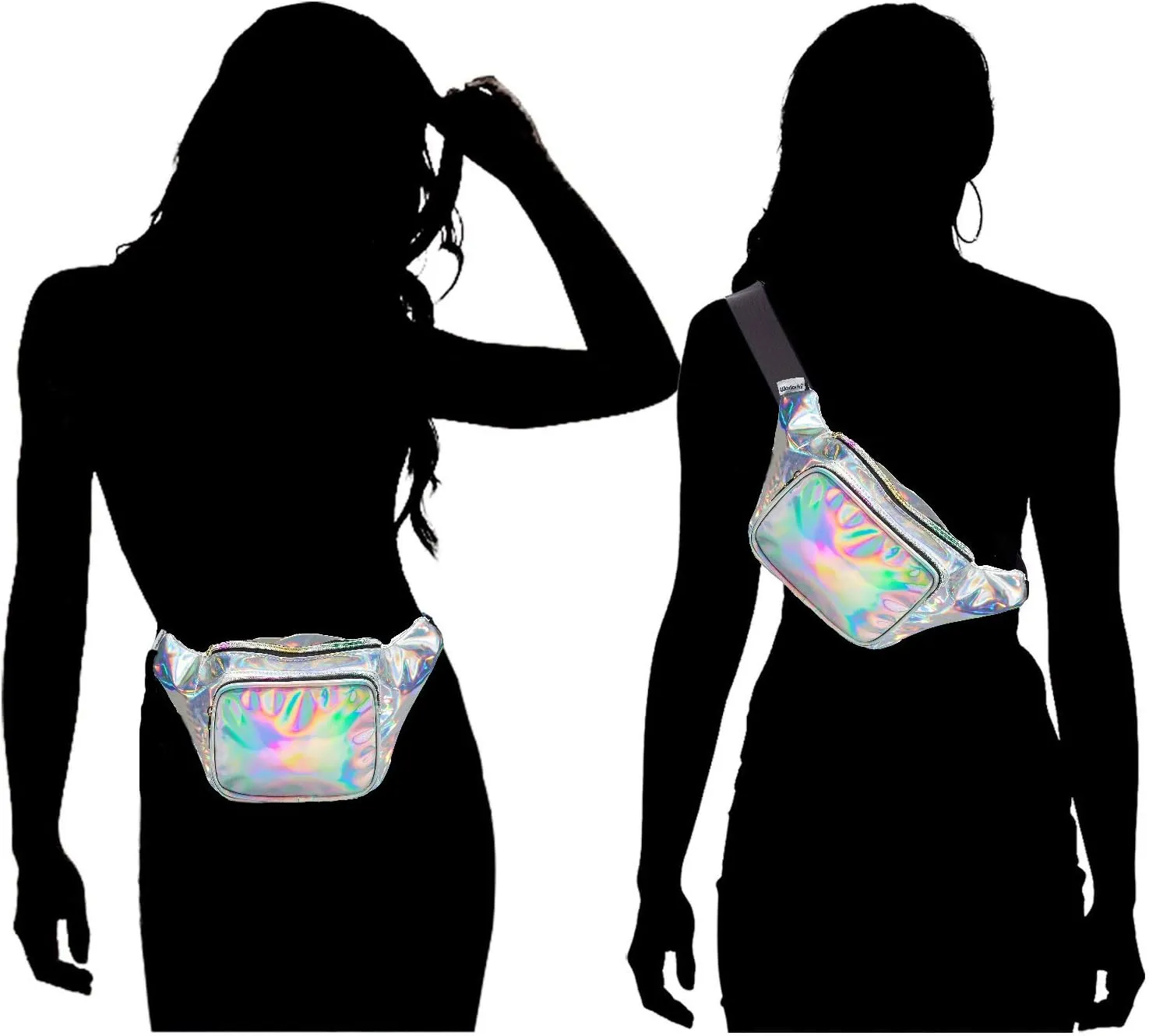 Shiny Neon Fanny Bag for Women Rave Festival Hologram Bum Travel Waist Pack (Silver)
