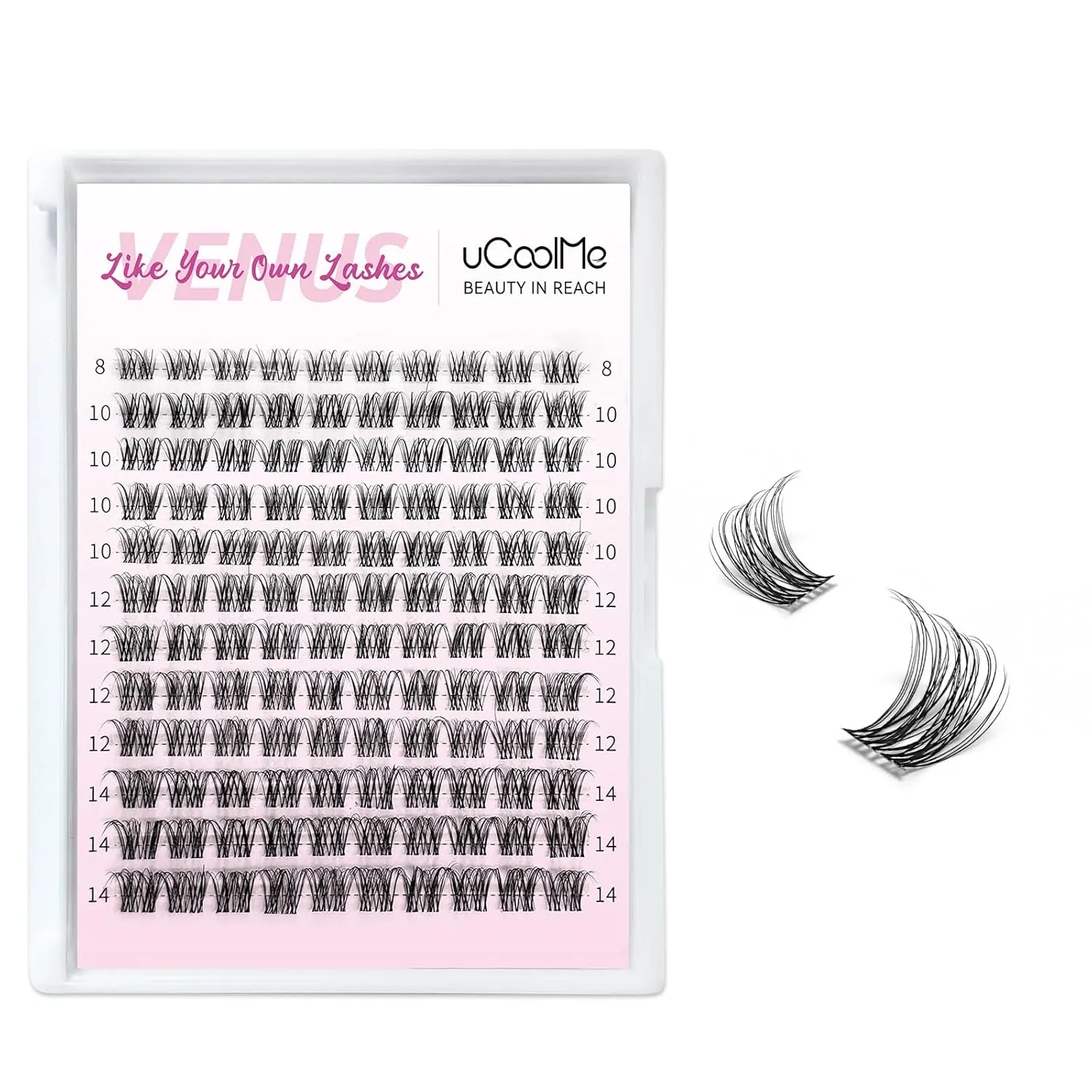 Short Venus Lash Clusters 8-14mm Wispy Natural Eyelash Clusters Individual Lashes D Curl Cluster Lashes 0.05mm WideSpan Ultra-Thin Clear Band(Short Venus Only Lashes)