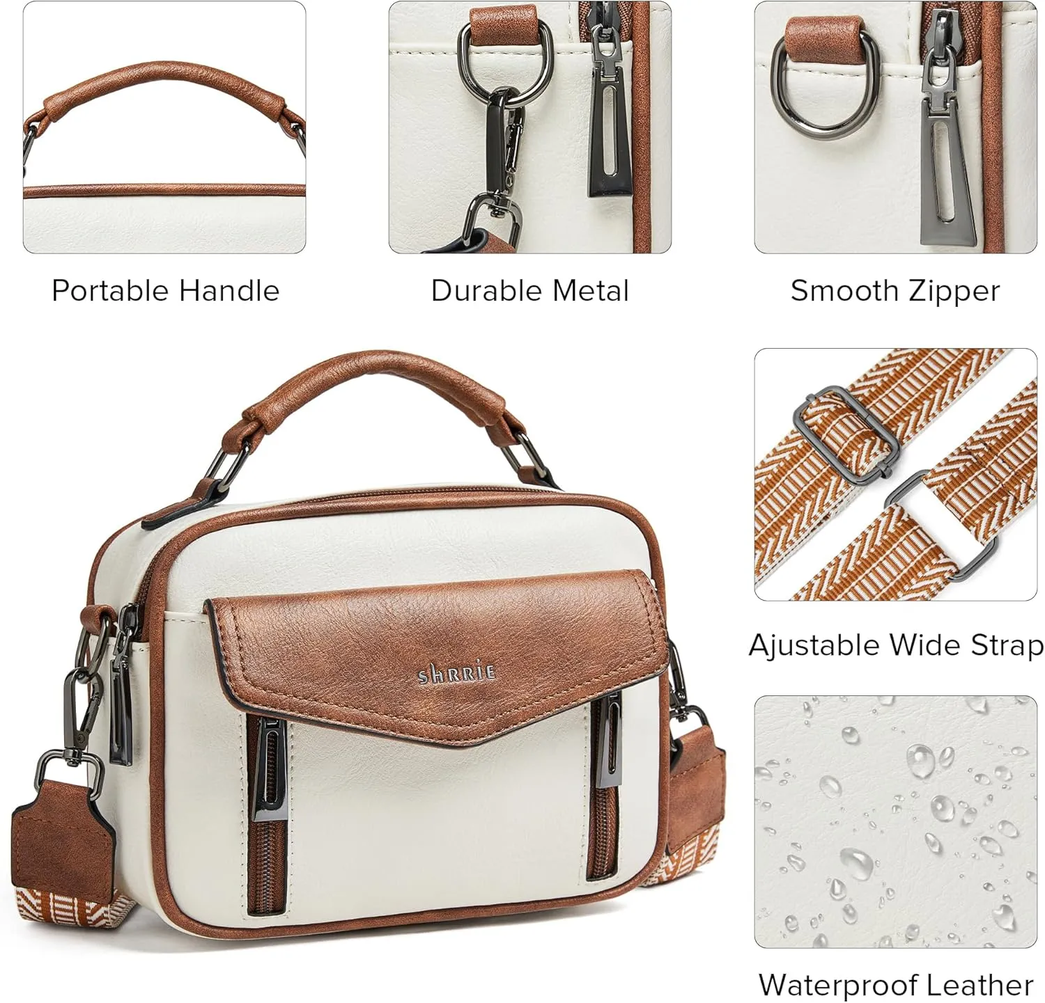 Shrrie Quilted Crossbody Bags for Women - Vegan Leather Crossbody Purses Triple Pocket Small Purses for Women Wide Strap