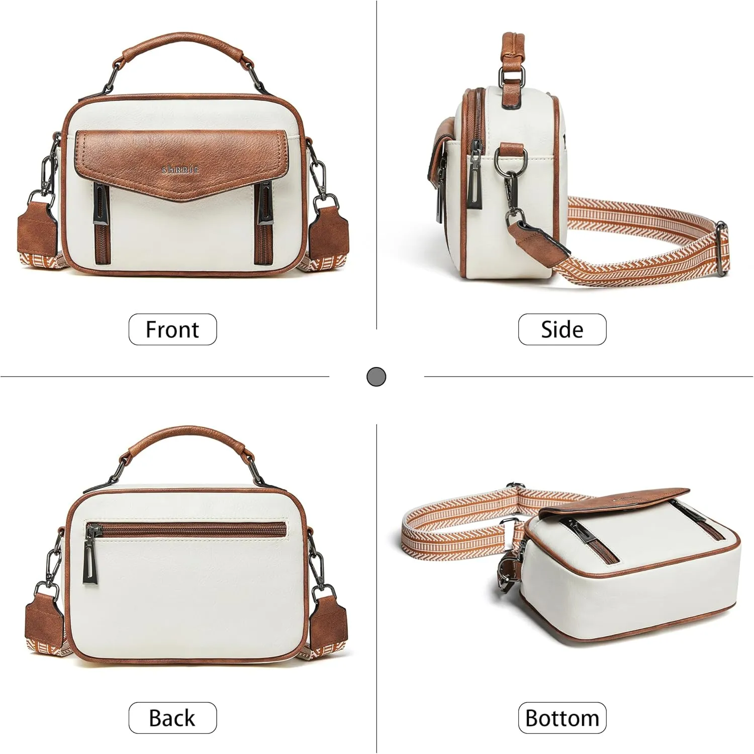 Shrrie Quilted Crossbody Bags for Women - Vegan Leather Crossbody Purses Triple Pocket Small Purses for Women Wide Strap