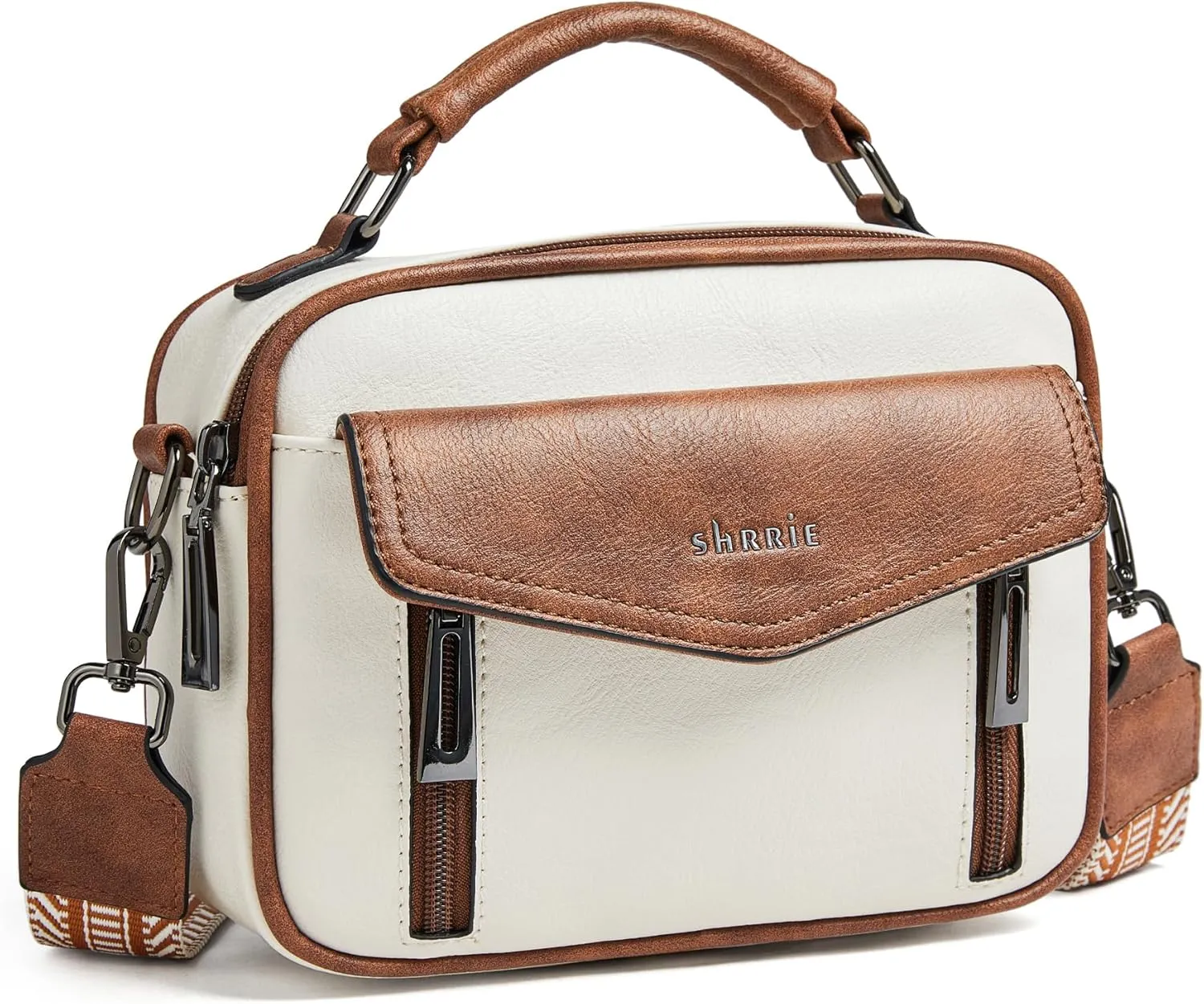 Shrrie Quilted Crossbody Bags for Women - Vegan Leather Crossbody Purses Triple Pocket Small Purses for Women Wide Strap