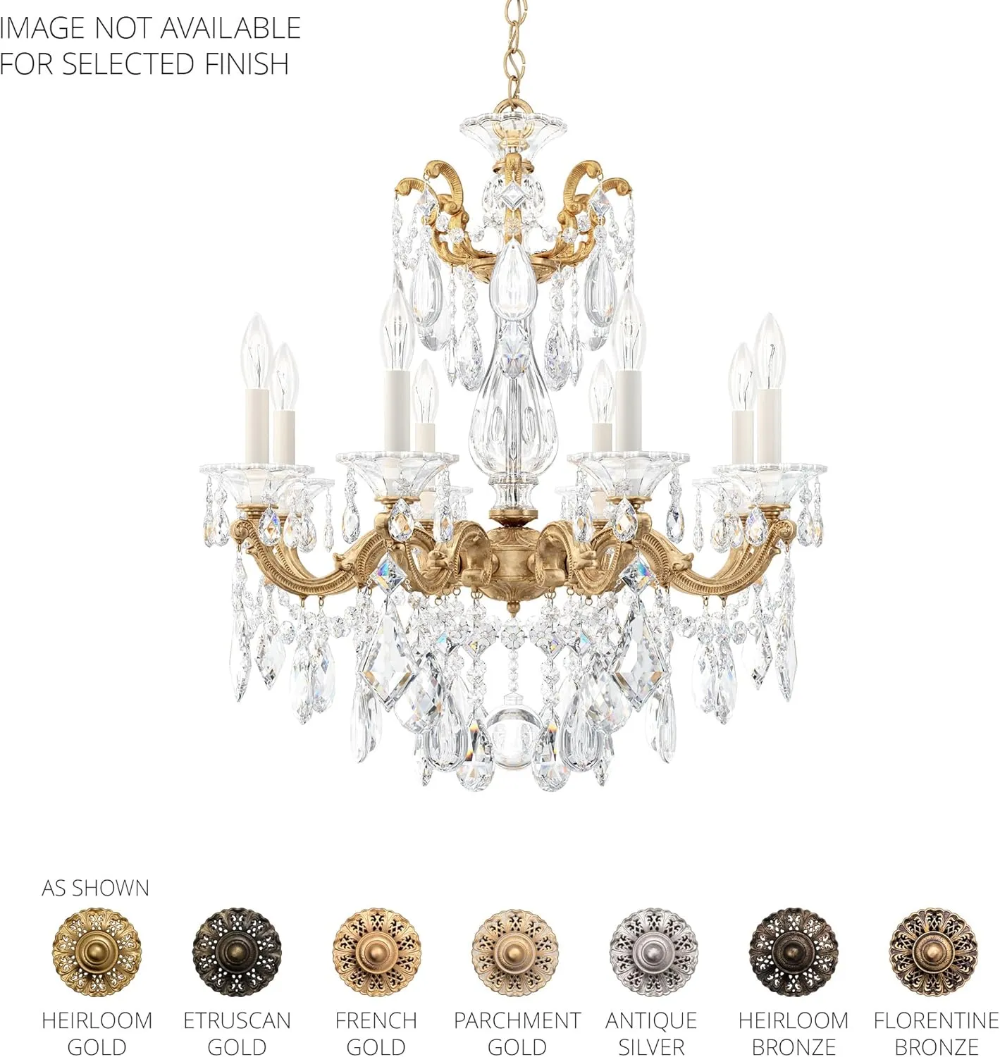 Signature 5073-23R, La Scala 8 Light 25in x 28.5in Chandelier in Etruscan Gold with Clear Radiance Crystals