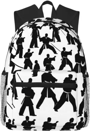 Silhouettes of Martial Arts College Backpacks,Backpacks With Pockets, Lightweight Bookbag For College for Women Men