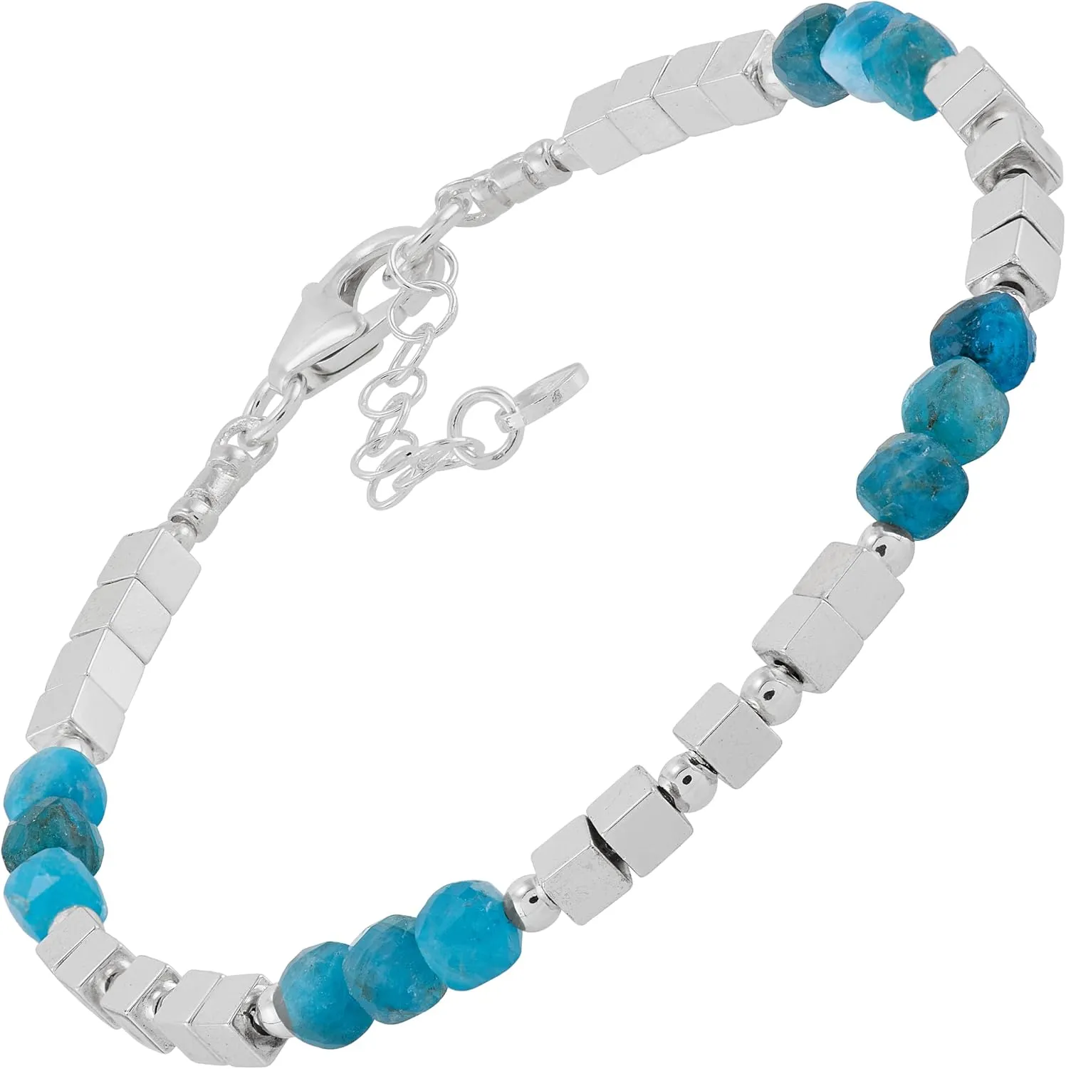 Silpada 'Good Values' Sterling Silver Apatite and Hematite Beaded Bracelet, 7"   1"