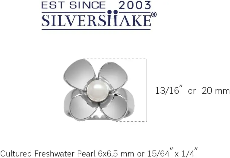 Silvershake 6MM White Cultured Freshwater Pearl 925 Sterling Silver Flower Ring