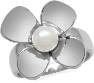 Silvershake 6MM White Cultured Freshwater Pearl 925 Sterling Silver Flower Ring