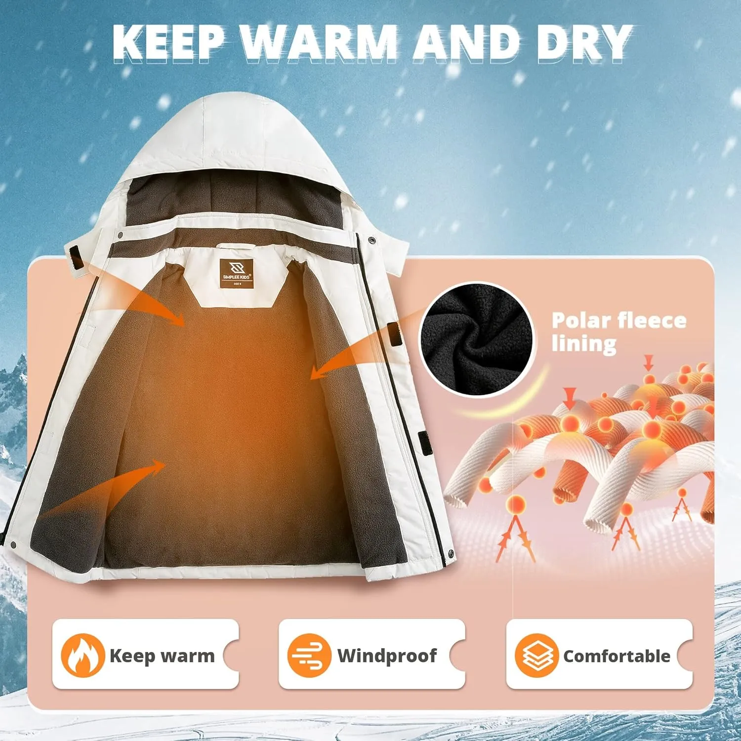 Simplee kids Girls Waterproof Ski Snow Jacket Fleece Colorful Winter Coat Warm Hooded