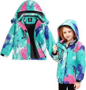 Simplee kids Girls Waterproof Ski Snow Jacket Fleece Raincoat Colorful Winter Coat Warm Hooded