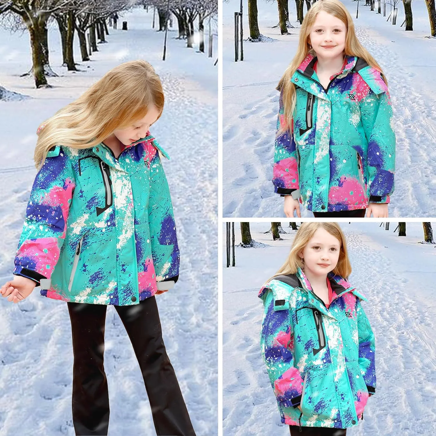 Simplee kids Girls Waterproof Ski Snow Jacket Fleece Raincoat Colorful Winter Coat Warm Hooded