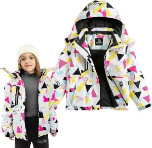 Simplee kids Girls Waterproof Ski Snow Jacket Fleece Raincoat Colorful Winter Coat Warm Hooded