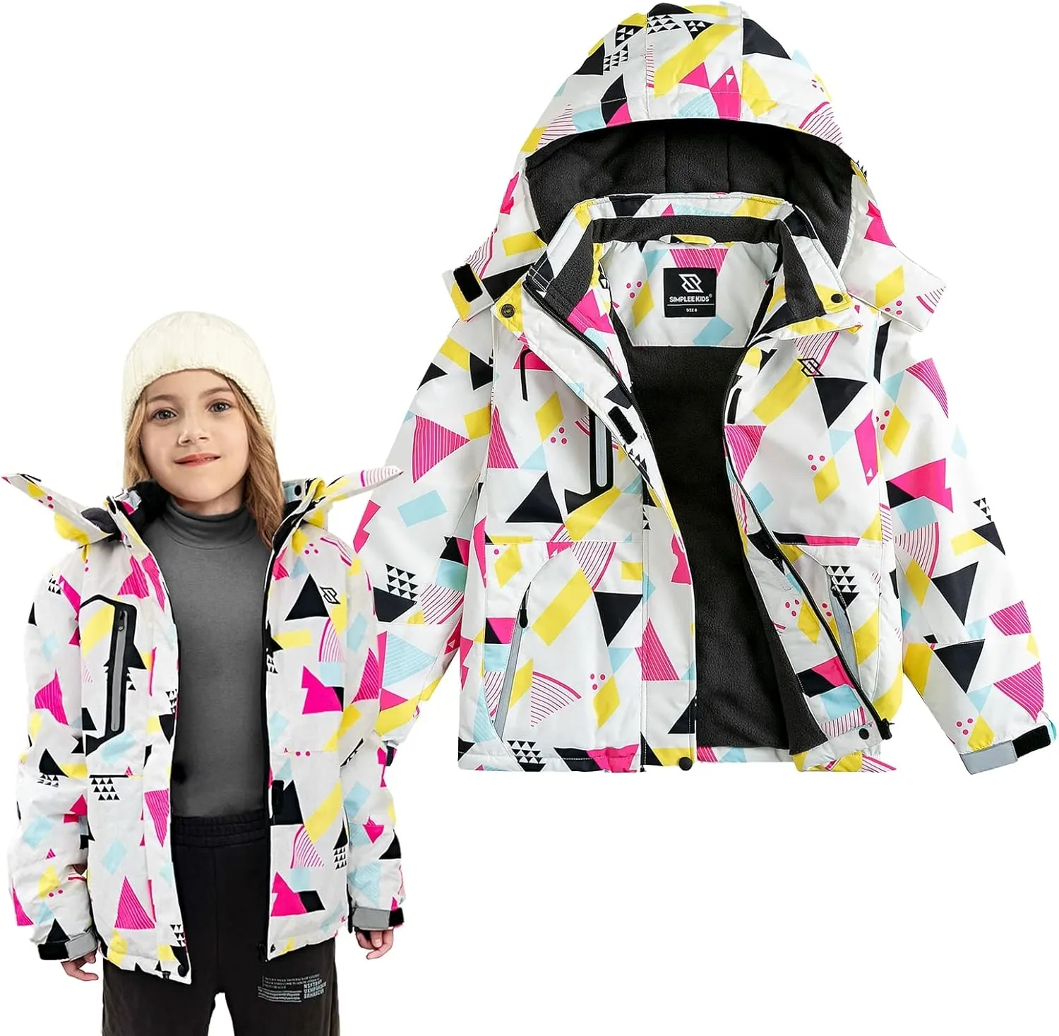 Simplee kids Girls Waterproof Ski Snow Jacket Fleece Raincoat Colorful Winter Coat Warm Hooded