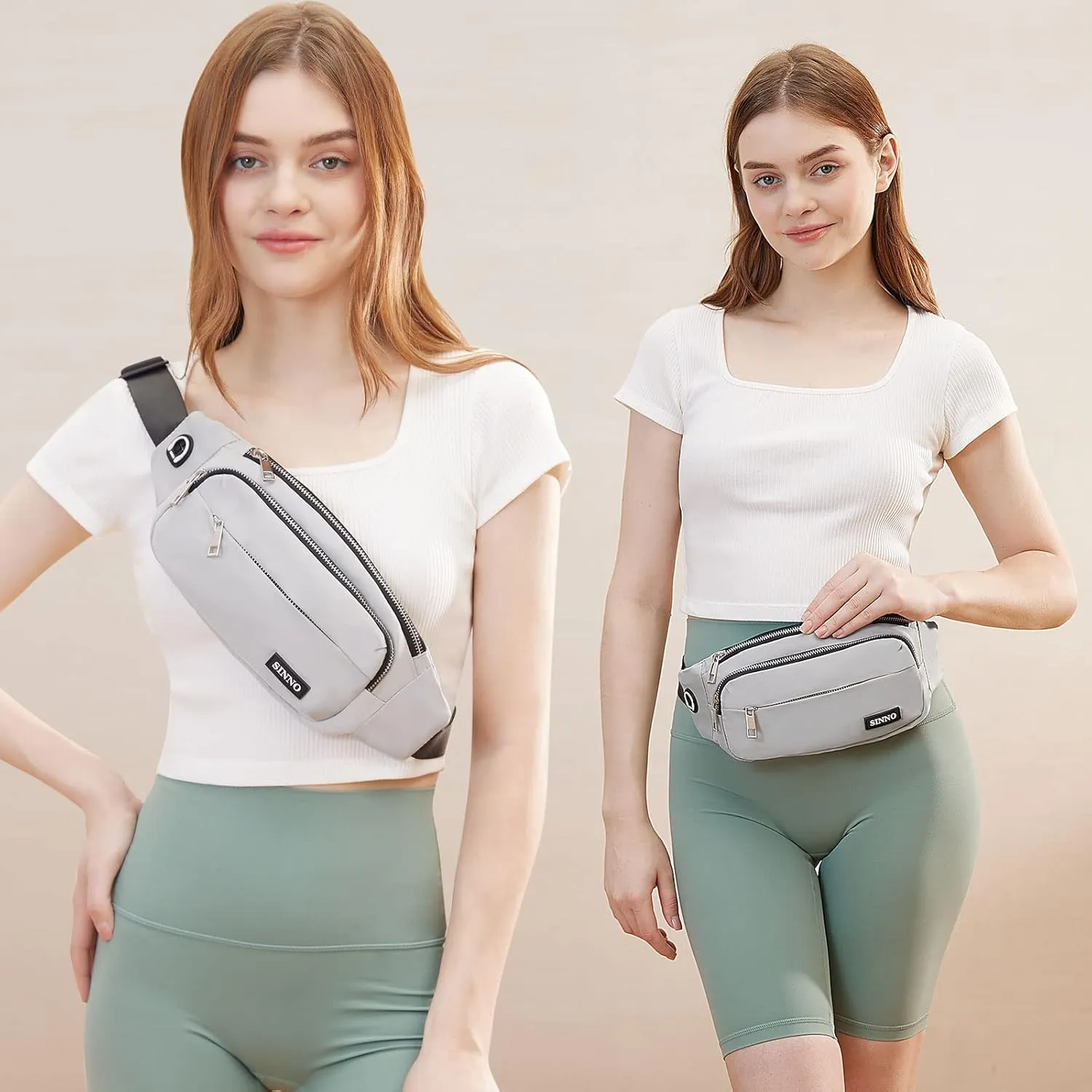 SINNO Large Crossbody Fanny Pack for Women Men Belt Bag With 4-Zipper Pockets for Travel Running Hiking Workout Dog Walking Outdoors Sport Fishing Waist Pack Bag Carrying All Phones