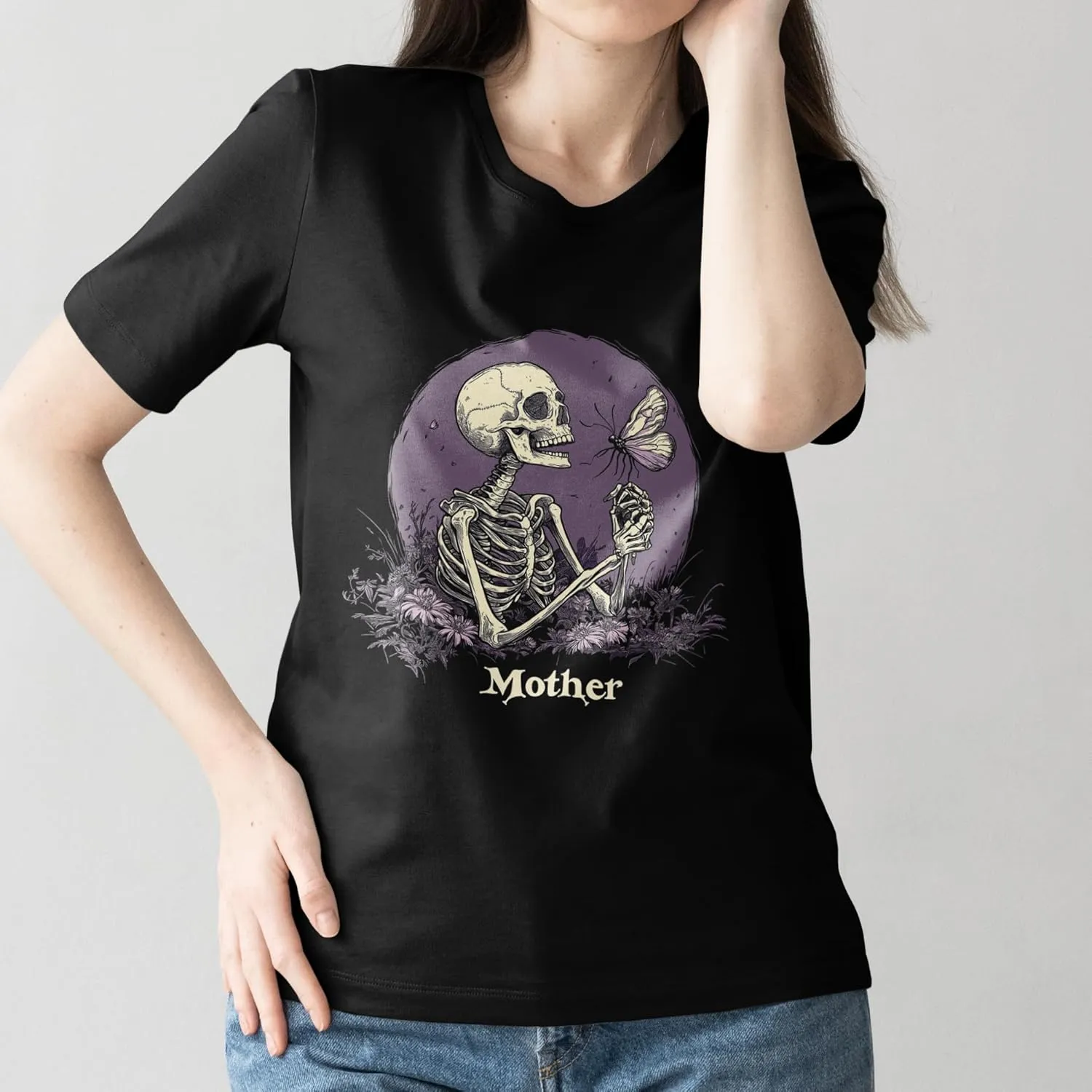 Skeleton Shirt with Floral & Butterfly Gifts for Mother’s Day Birthday Skull Shirts for Women Graphic Tee