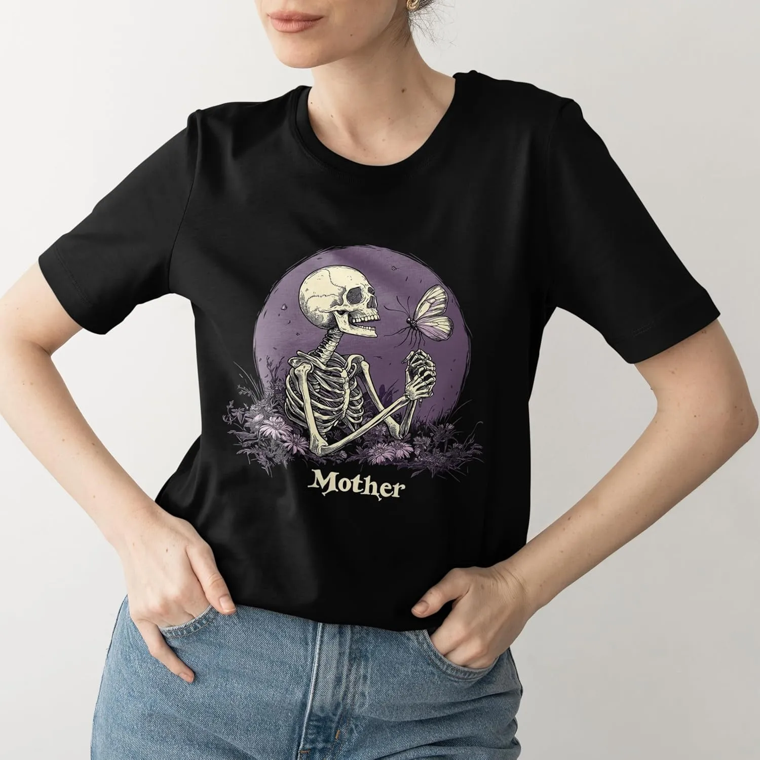 Skeleton Shirt with Floral & Butterfly Gifts for Mother’s Day Birthday Skull Shirts for Women Graphic Tee