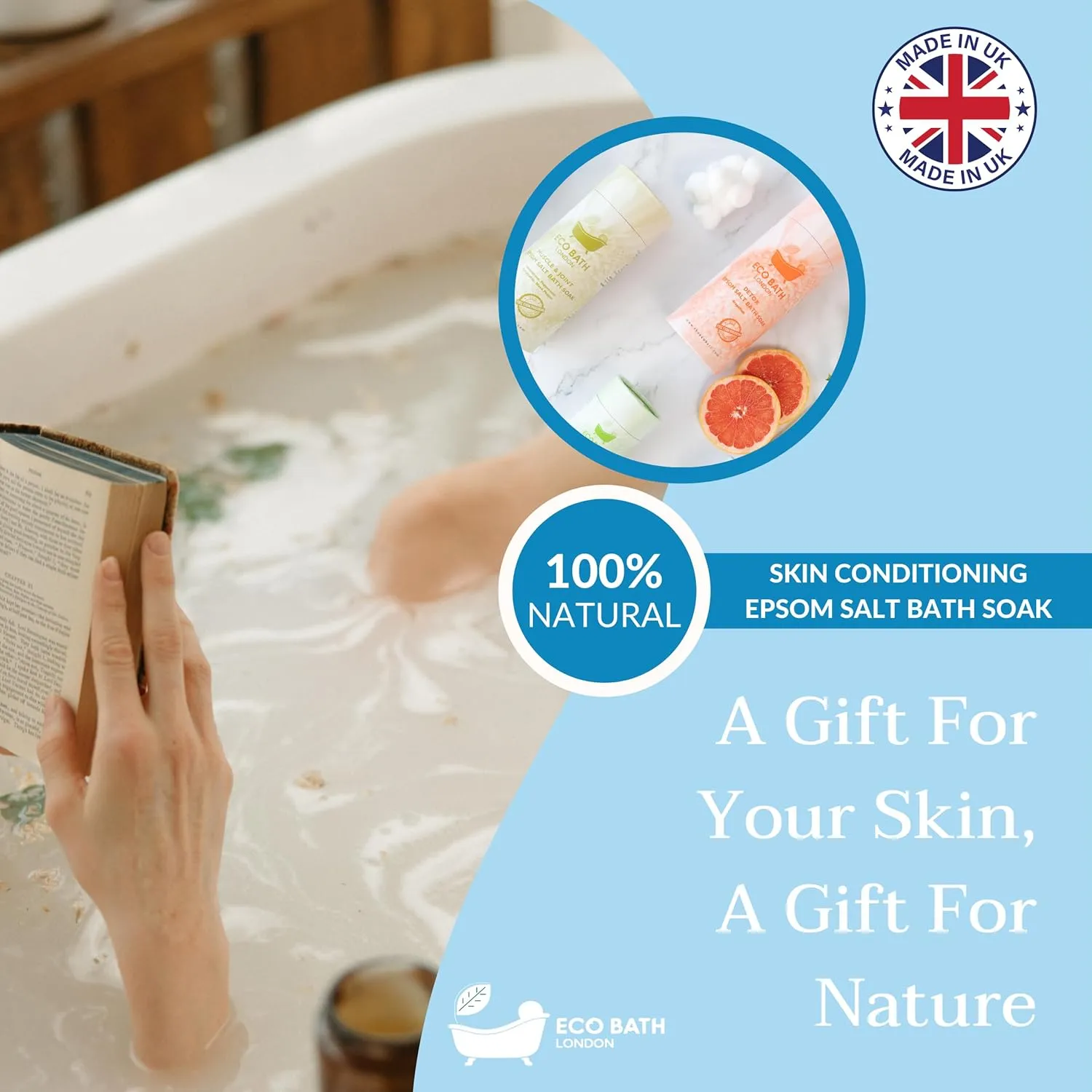 Skin Conditioning Epsom Salt Bath Soak – Magnesium Bath Salts | Made in UK | Infused with Neroli & Lavender Essential Oils | Epsom Salts for Skin Care & Relaxation - 2.2 LB (1kg)