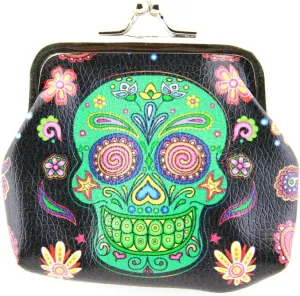 Skull Coin Purse Dia De Los Muertos Accessories Cute Day Of The Dead Gifts (Green Skull)