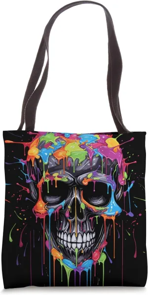 Skull Invader Colorful Skull Paint Splash Trippy Skeleton v6 Tote Bag