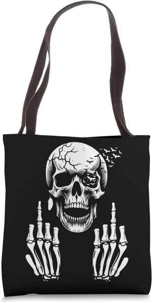 Skull Skeleton Middle Finger Halloween Adult Humor F You Tote Bag