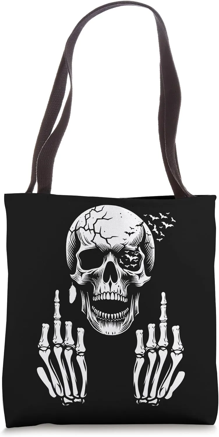 Skull Skeleton Middle Finger Halloween Adult Humor F You Tote Bag