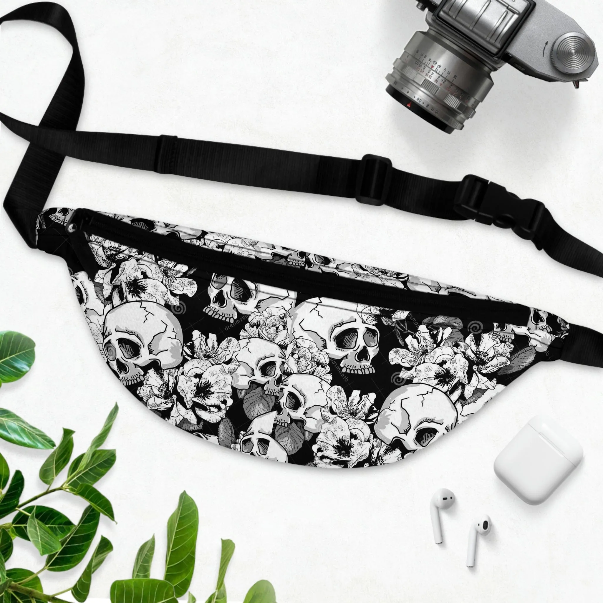 Skulls Floral Fanny Pack