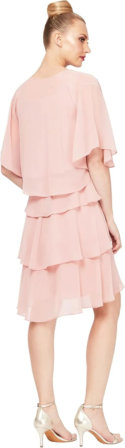 S.L. Fashions Women's Chiffon Tier Jacket Knee Length Dress