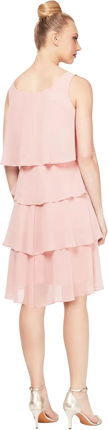 S.L. Fashions Women's Chiffon Tier Jacket Knee Length Dress