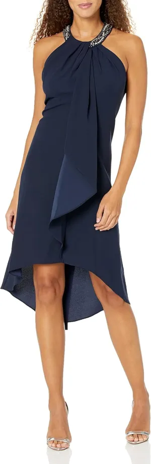 S.L. Fashions Women's Jewel Halter Neckline Cocktail, Wedding Guest, Perfect Party Dress,(Petite and Regular Sizes)