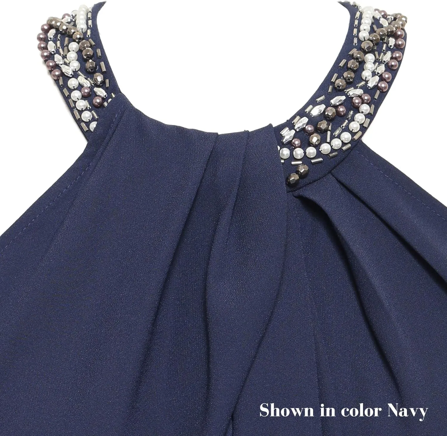 S.L. Fashions Women's Jewel Halter Neckline Cocktail, Wedding Guest, Perfect Party Dress,(Petite and Regular Sizes)