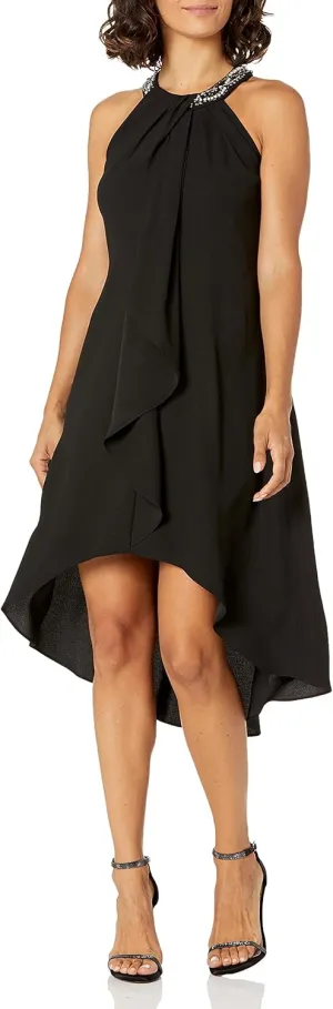 S.L. Fashions Women's Jewel Halter Neckline Cocktail, Wedding Guest, Perfect Party Dress,(Petite and Regular Sizes)
