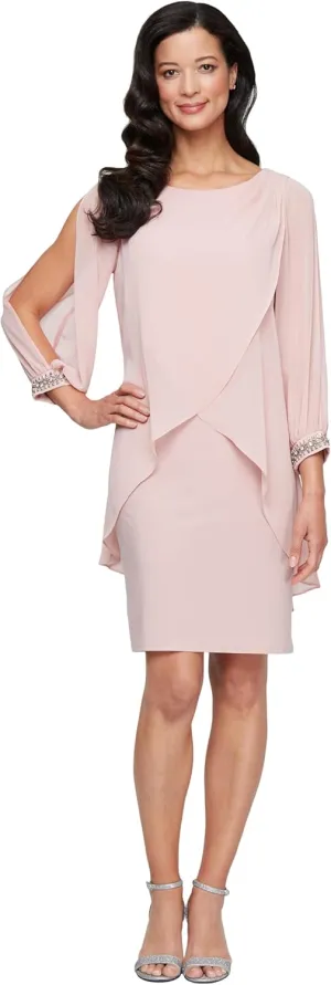 S.L. Fashions Women's Long-Sleeve Chiffon Cocktail Dress (Petite and Regular)