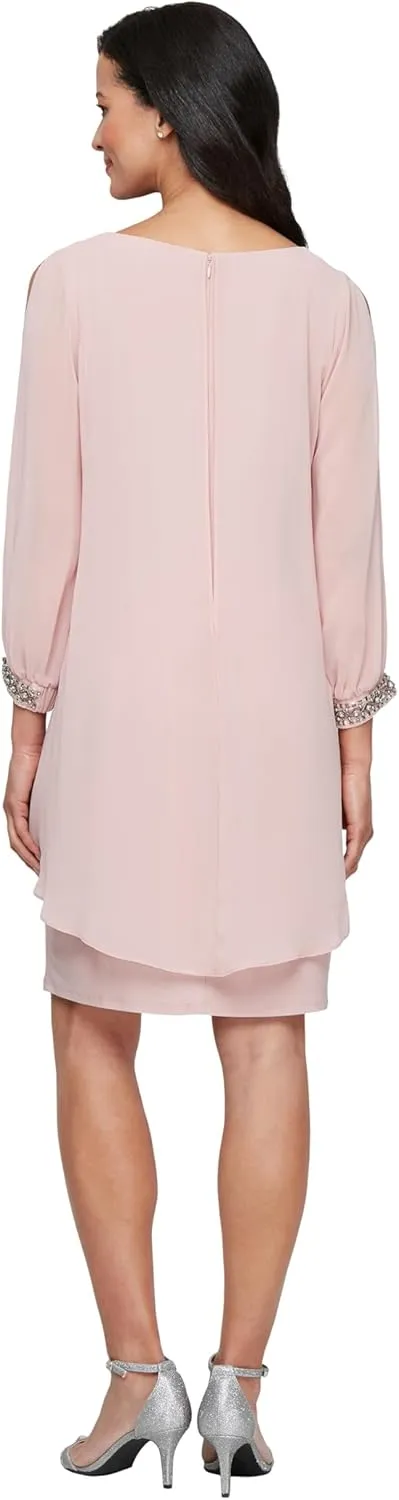 S.L. Fashions Women's Long-Sleeve Chiffon Cocktail Dress (Petite and Regular)