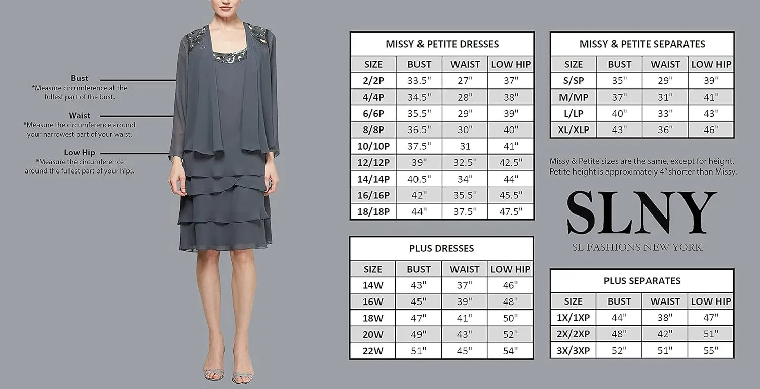 S.L. Fashions Women's Plus Size Capelet Tier Dress with Beaded Detail-Closeout