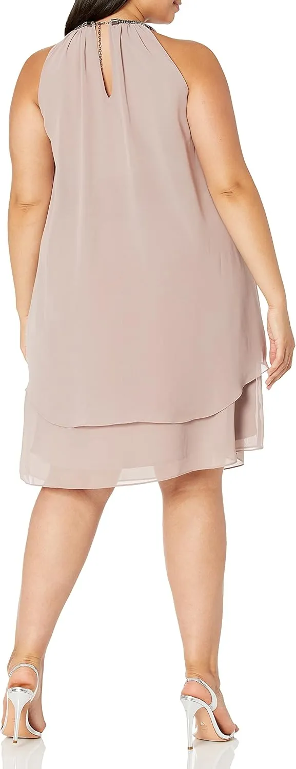 S.L. Fashions Women's Plus Size Split Front Halter Neck Dress