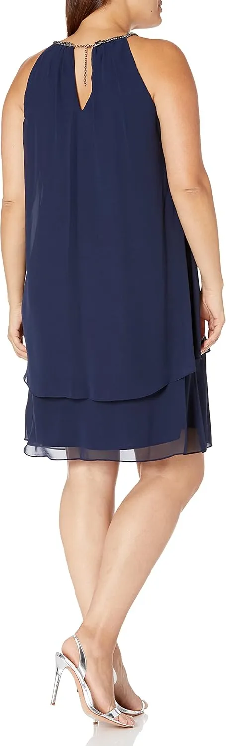 S.L. Fashions Women's Plus Size Split Front Halter Neck Dress
