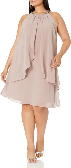 S.L. Fashions Women's Plus Size Split Front Halter Neck Dress