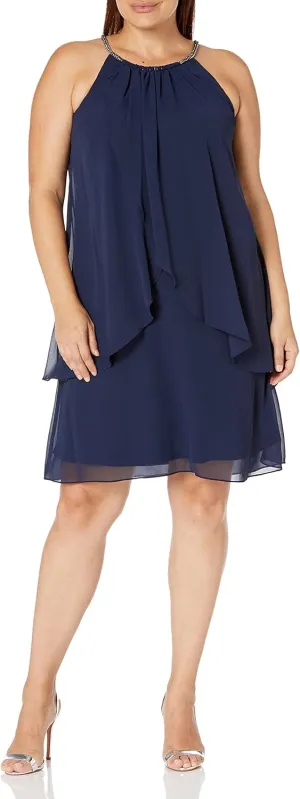 S.L. Fashions Women's Plus Size Split Front Halter Neck Dress