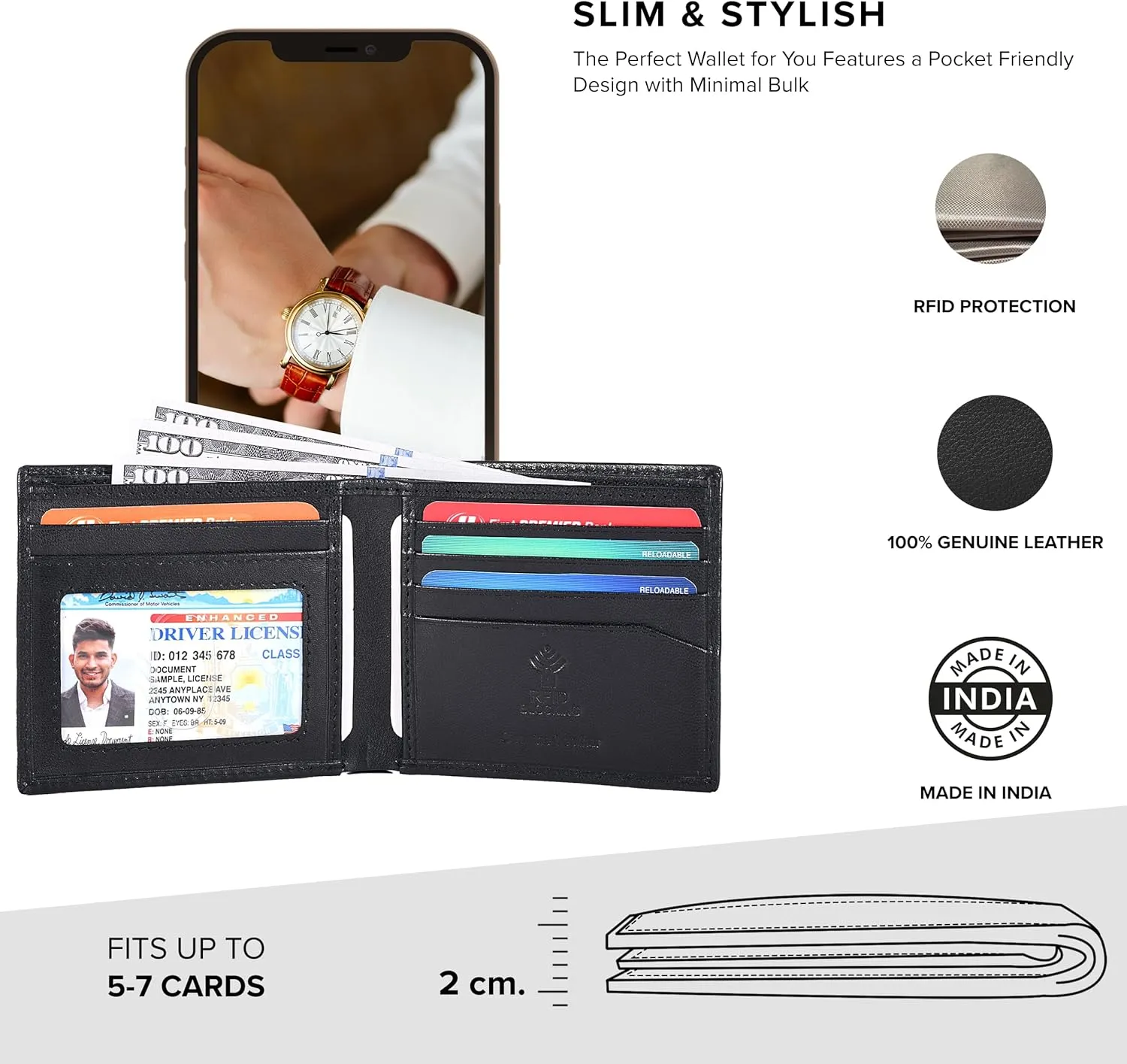 Slim Leather Wallet for Men - RFID Wallets Credit Card Holder Ultra Thin Gift for Mens, Front Pocket Minimalist Design