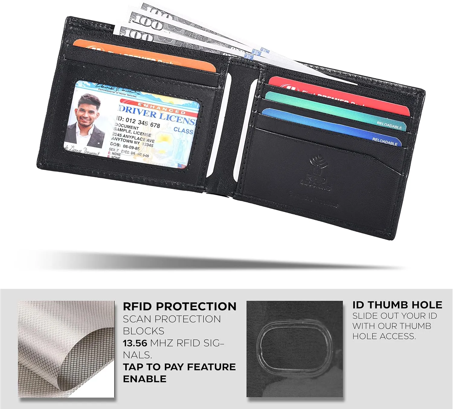 Slim Leather Wallet for Men - RFID Wallets Credit Card Holder Ultra Thin Gift for Mens, Front Pocket Minimalist Design