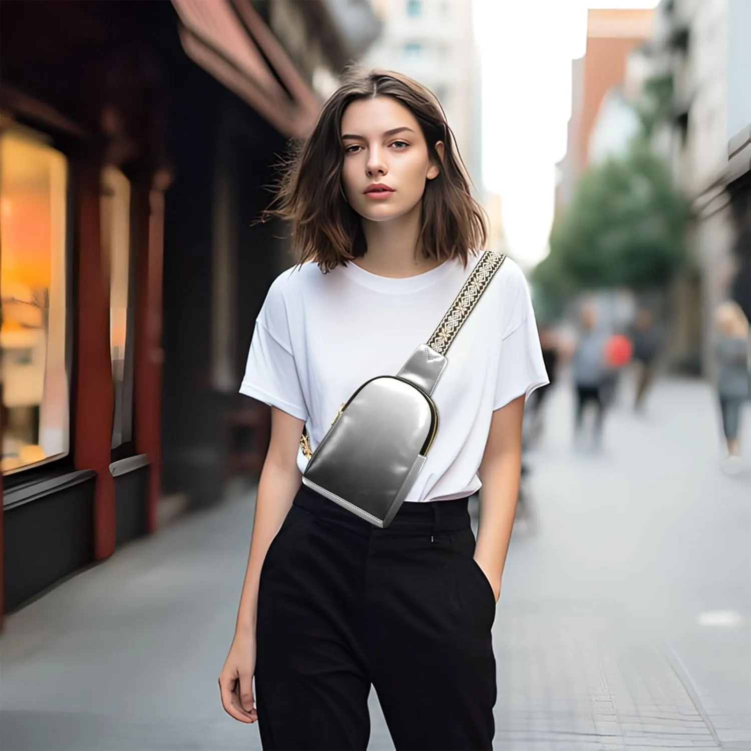 Sling Backpack Gradient Black Sling Bag for Women Crossbody Shoulder Bag Leather Fanny Pack Chest Bag for Travel Hiking