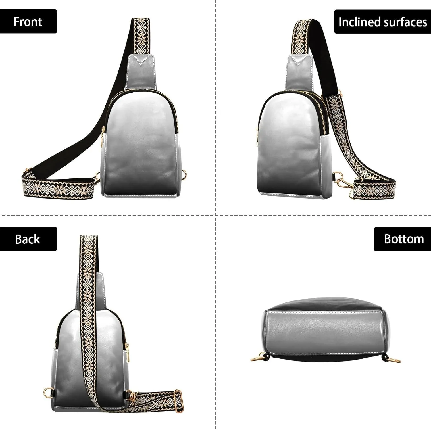 Sling Backpack Gradient Black Sling Bag for Women Crossbody Shoulder Bag Leather Fanny Pack Chest Bag for Travel Hiking
