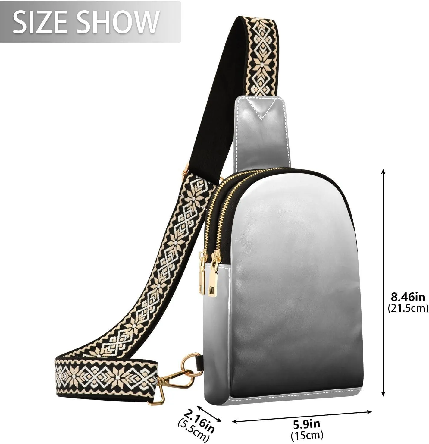 Sling Backpack Gradient Black Sling Bag for Women Crossbody Shoulder Bag Leather Fanny Pack Chest Bag for Travel Hiking