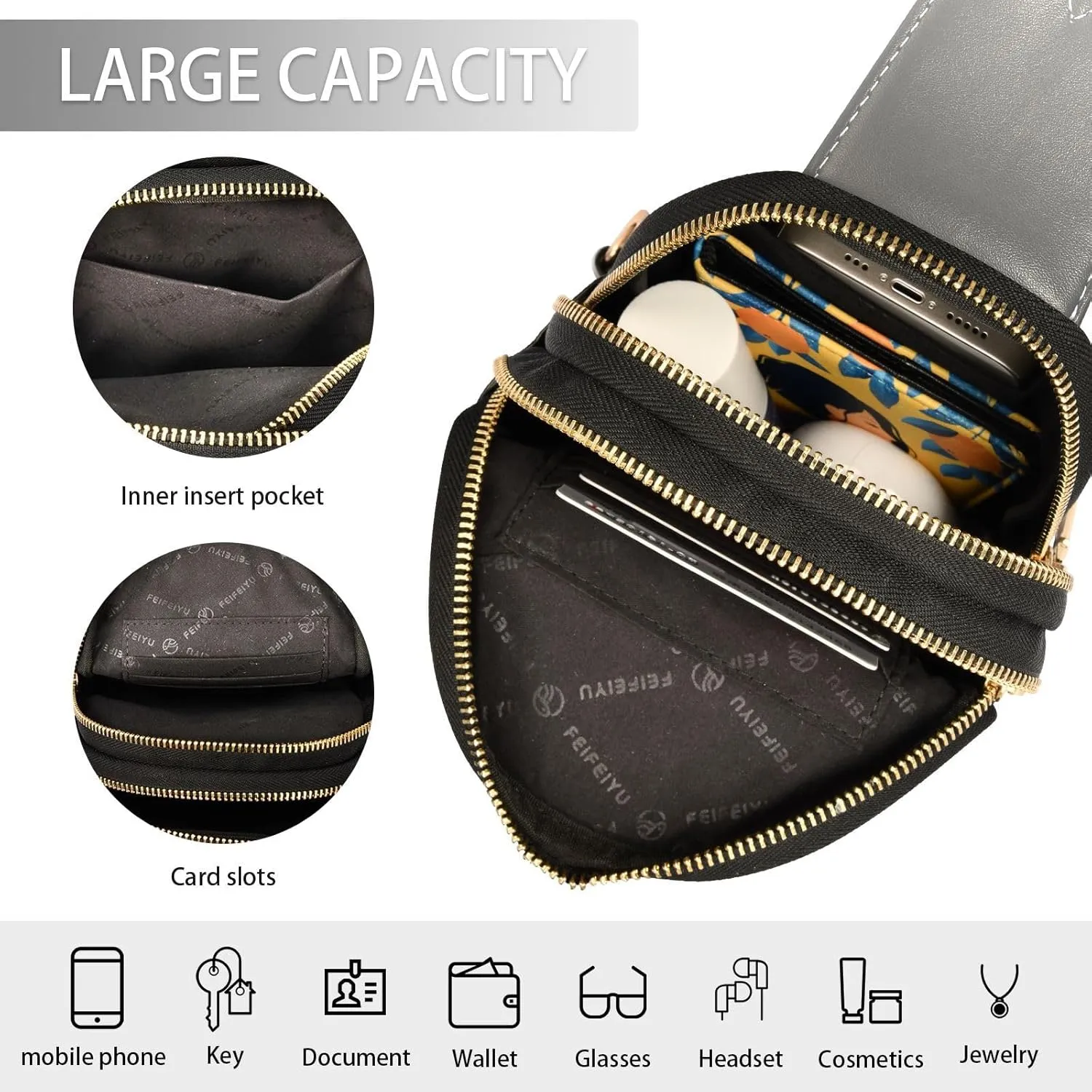 Sling Backpack Gradient Black Sling Bag for Women Crossbody Shoulder Bag Leather Fanny Pack Chest Bag for Travel Hiking