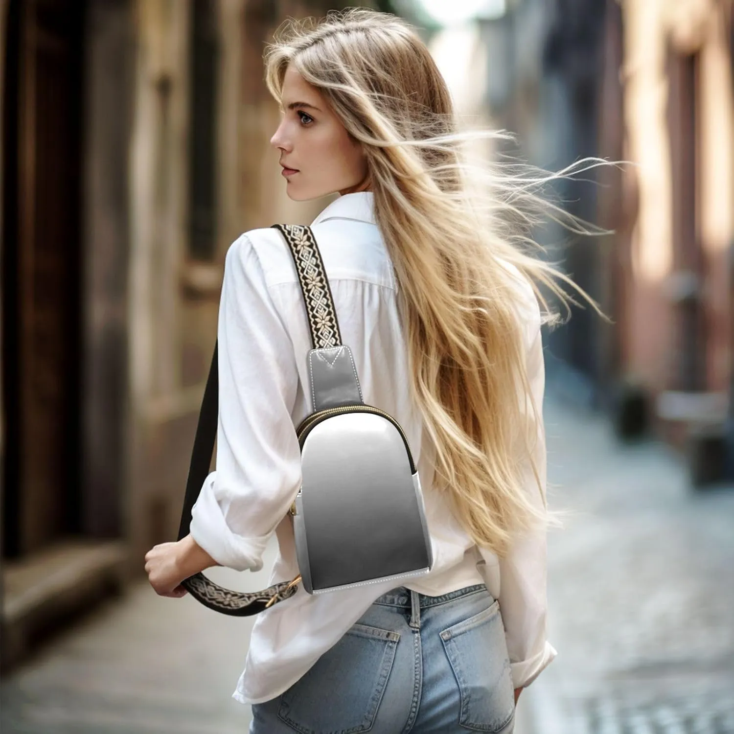 Sling Backpack Gradient Black Sling Bag for Women Crossbody Shoulder Bag Leather Fanny Pack Chest Bag for Travel Hiking