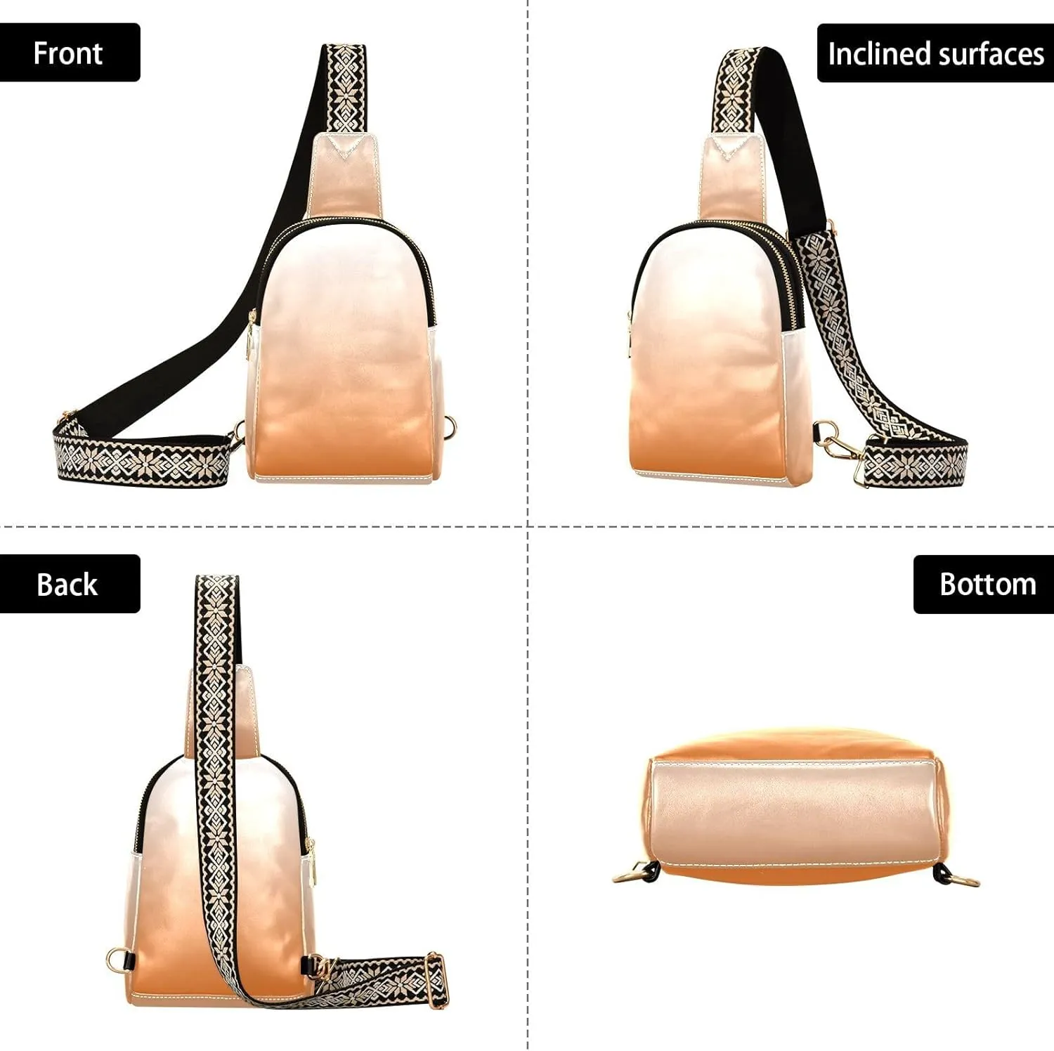 Sling Backpack Gradient Chocolate Sling Bag for Women Crossbody Shoulder Bag Leather Fanny Pack Chest Bag for Travel Hiking