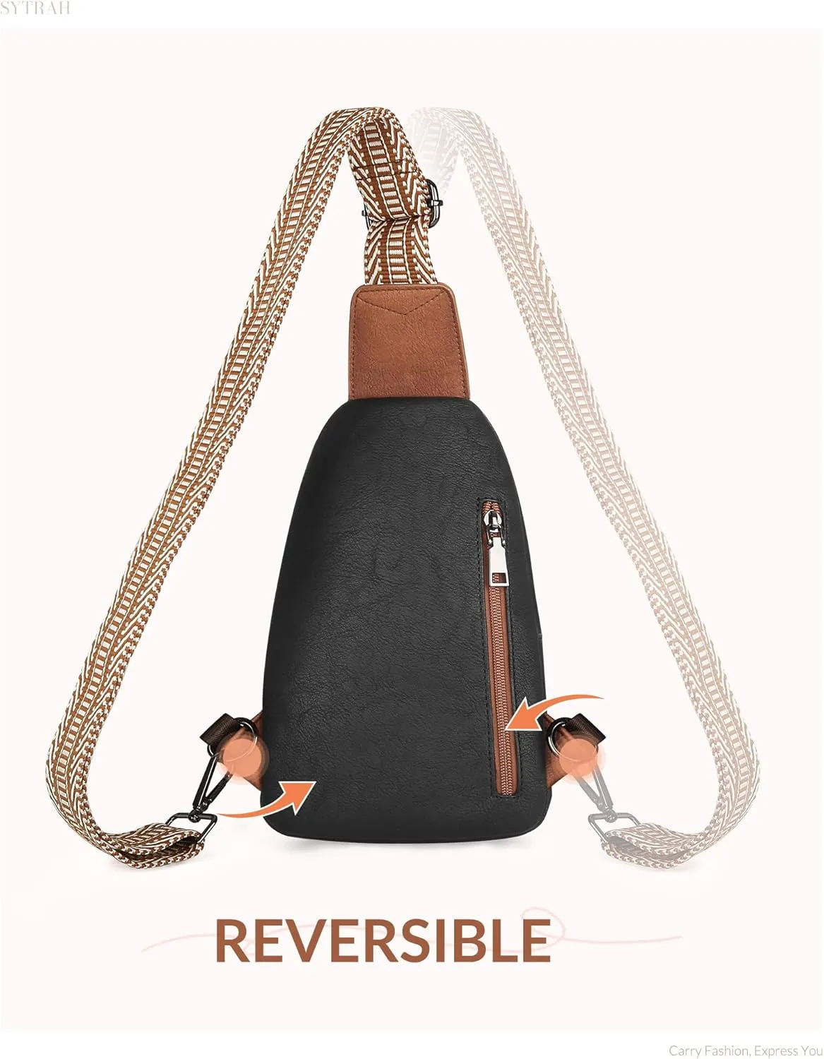 Sling Bag for Women, Crossbody Bags Purse for Women Trendy Vegan Leather Chest Bag with Adjustable Guitar Strap