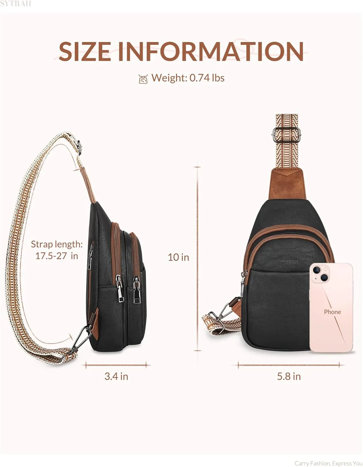 Sling Bag for Women, Crossbody Bags Purse for Women Trendy Vegan Leather Chest Bag with Adjustable Guitar Strap