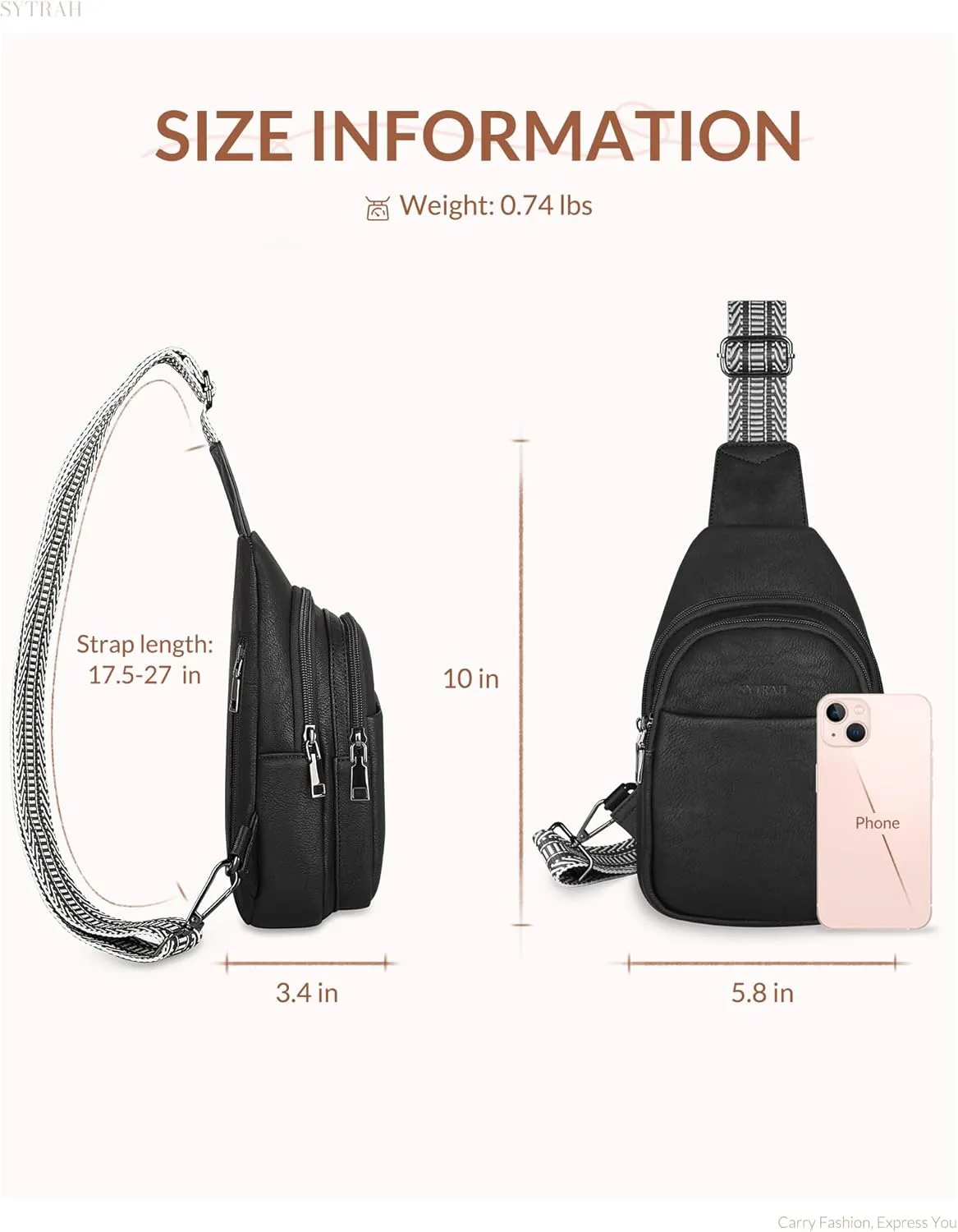 Sling Bag for Women, Crossbody Bags Purse for Women Trendy Vegan Leather Chest Bag with Adjustable Guitar Strap