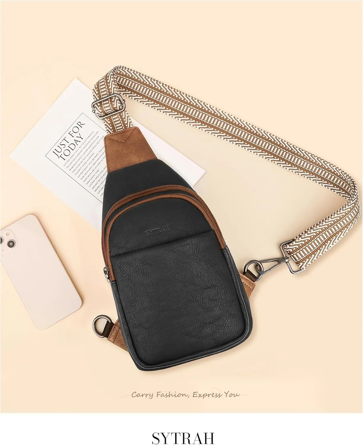Sling Bag for Women, Crossbody Bags Purse for Women Trendy Vegan Leather Chest Bag with Adjustable Guitar Strap