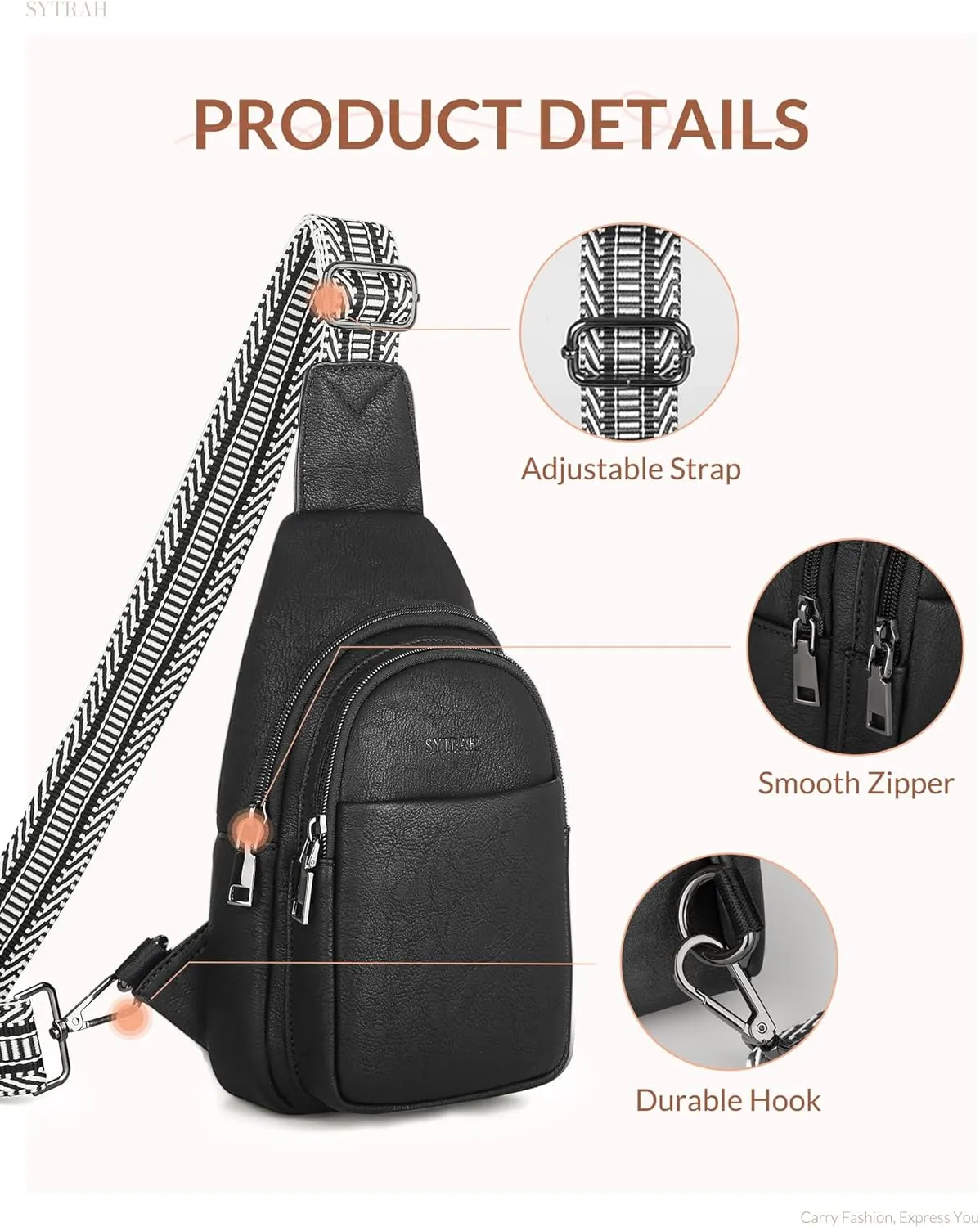 Sling Bag for Women, Crossbody Bags Purse for Women Trendy Vegan Leather Chest Bag with Adjustable Guitar Strap