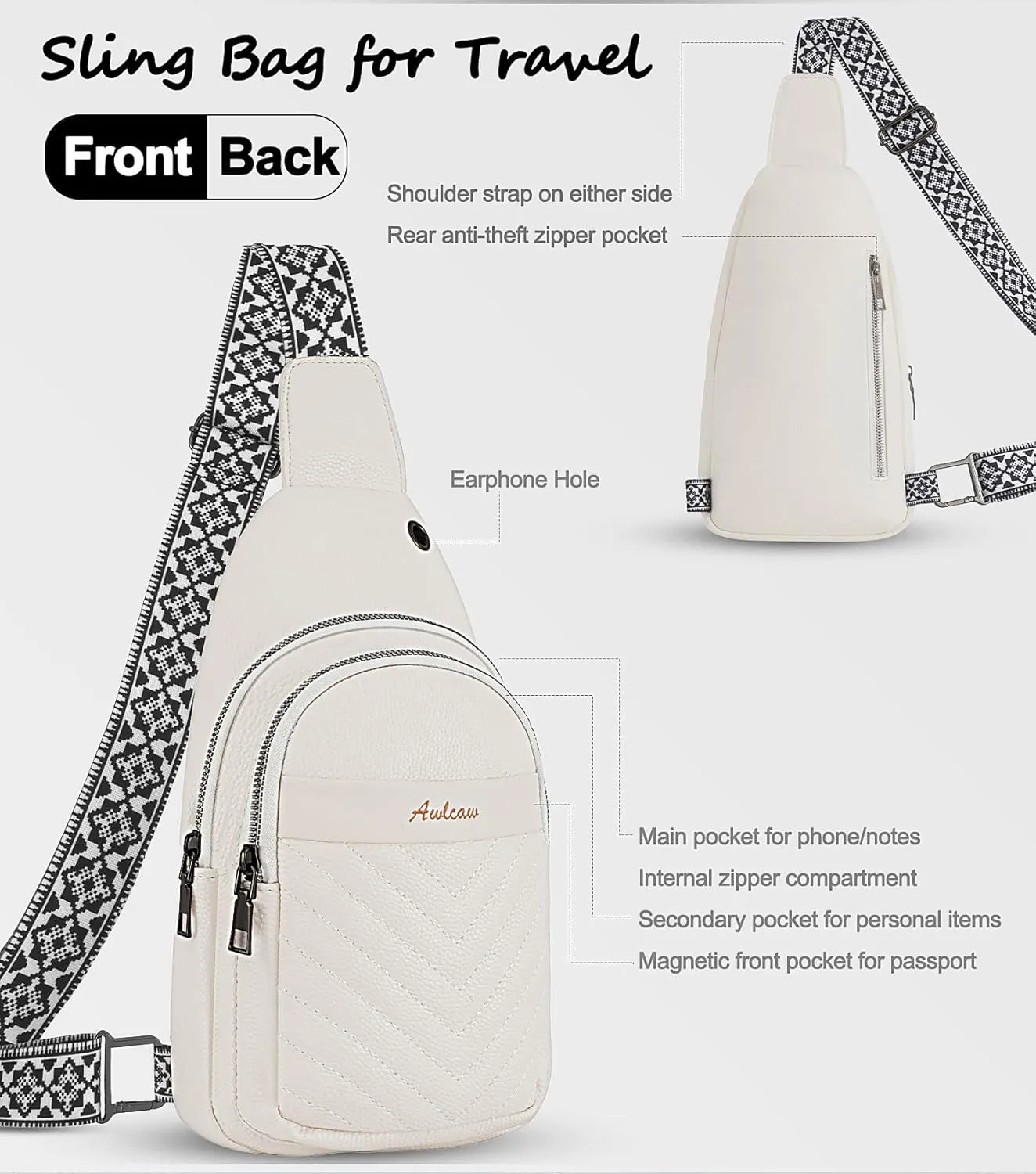 Sling Bag for Women, Leather Crossbody Bag Sling Bag Crossbody Backpack for Travel Sports Running Hiking for Man Woman